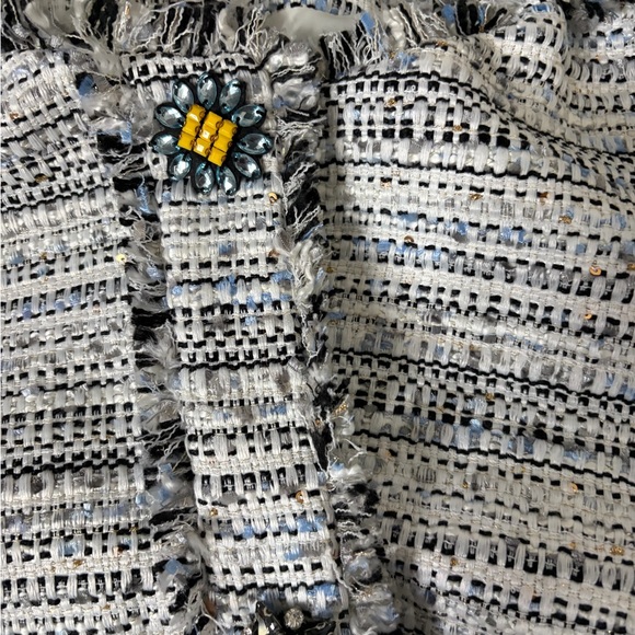 Eloquii Gray Tweed Blazer Fringe Trim Gold Buttons Size 14 - Picture 2 of 7